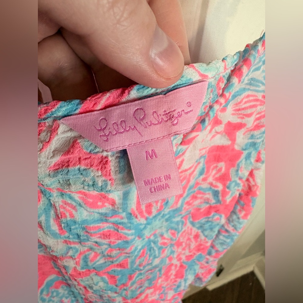 Lilly Pulitzer Peplum Tank Top M | Pink Sun Ray Summer Siren | Ruffle Hem - Picture 5 of 8